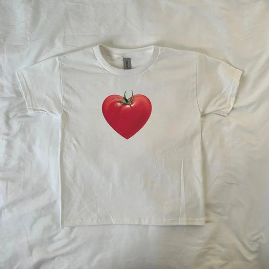 Heart Tomato Baby Tee, Food Art, vintage, y2k clothing, Pinterest, retro, Tomato Girl Aesthetic, Trendy Red Tee