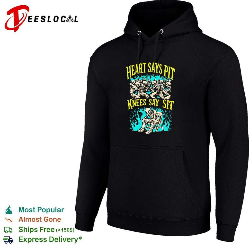 Heart says pit knees say sit skeleton mosh shirt
