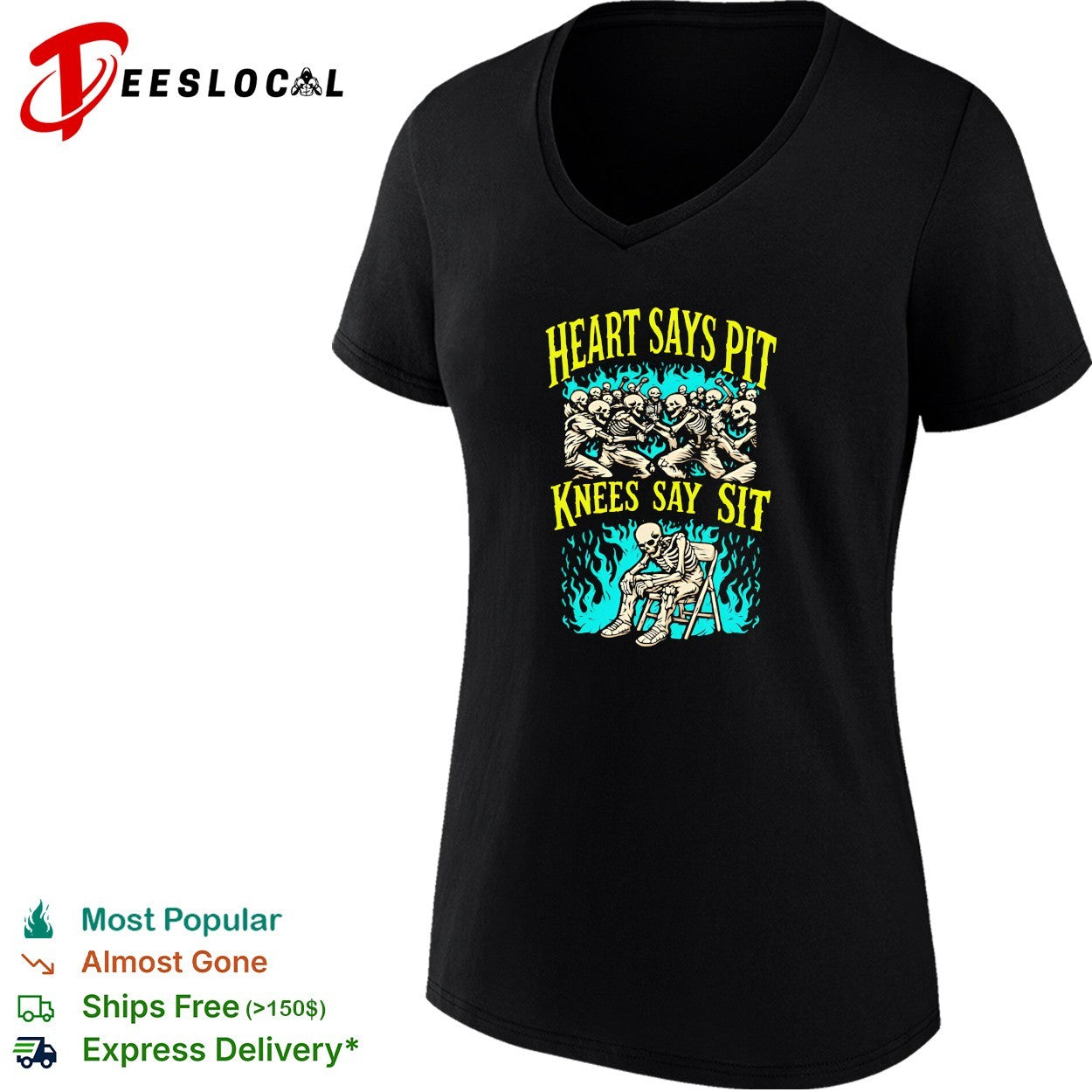 Heart says pit knees say sit skeleton mosh shirt