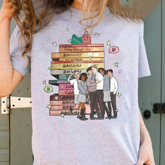 Heartstopper Series Book Shirt, Charlie And Nick Bookish Unisex  Tee Tops Cotton Short Sleeve Tshirt