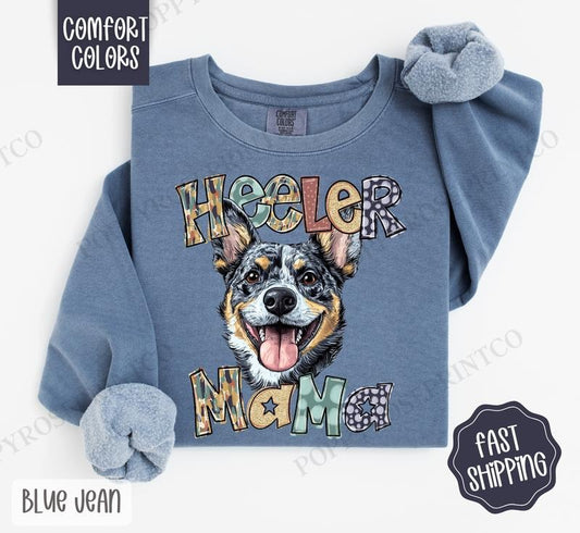 Heeler Mama Comfort Colors Sweatshirt, Dog Mama Women's Crewneck, Cute Dog Mom Women's Sweater