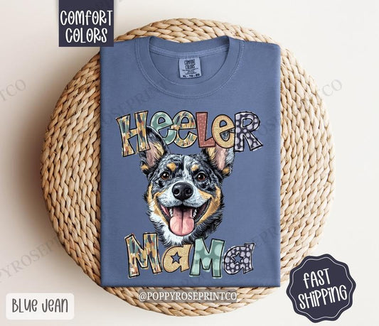 Heeler Mama Comfort Colors, Dog Mom Tee, Cute Dog Mama Women's Tshirt