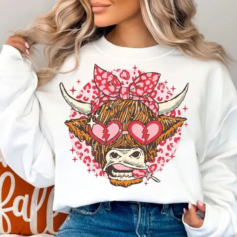 Heifer Valentine Shirt, Highland Cow Love Crewneck, Western Country Valentine's Day Sweatshirt, Trendy Holiday Sweater