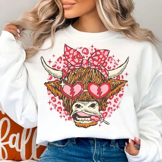 Heifer Valentine Shirt, Highland Cow Love Crewneck, Western Country Valentine's Day Sweatshirt, Trendy Holiday Sweater