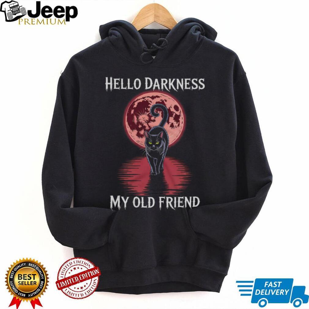 Hello Darkness My Old Friend Black Cat Full Moon Graphic Tee