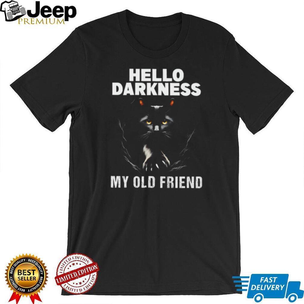 Hello Darkness My Old Friend Black Cat Peeking Graphic T Shirt