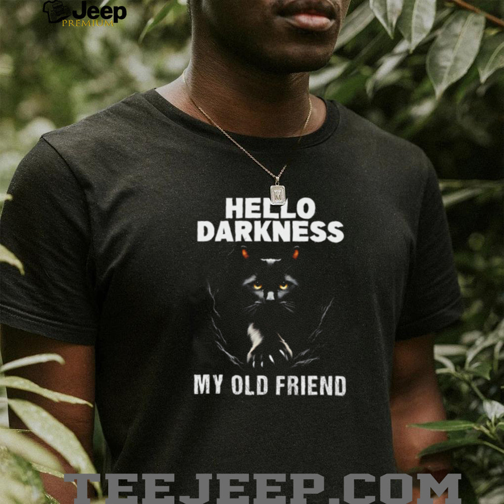 Hello Darkness My Old Friend Black Cat Peeking Graphic T Shirt
