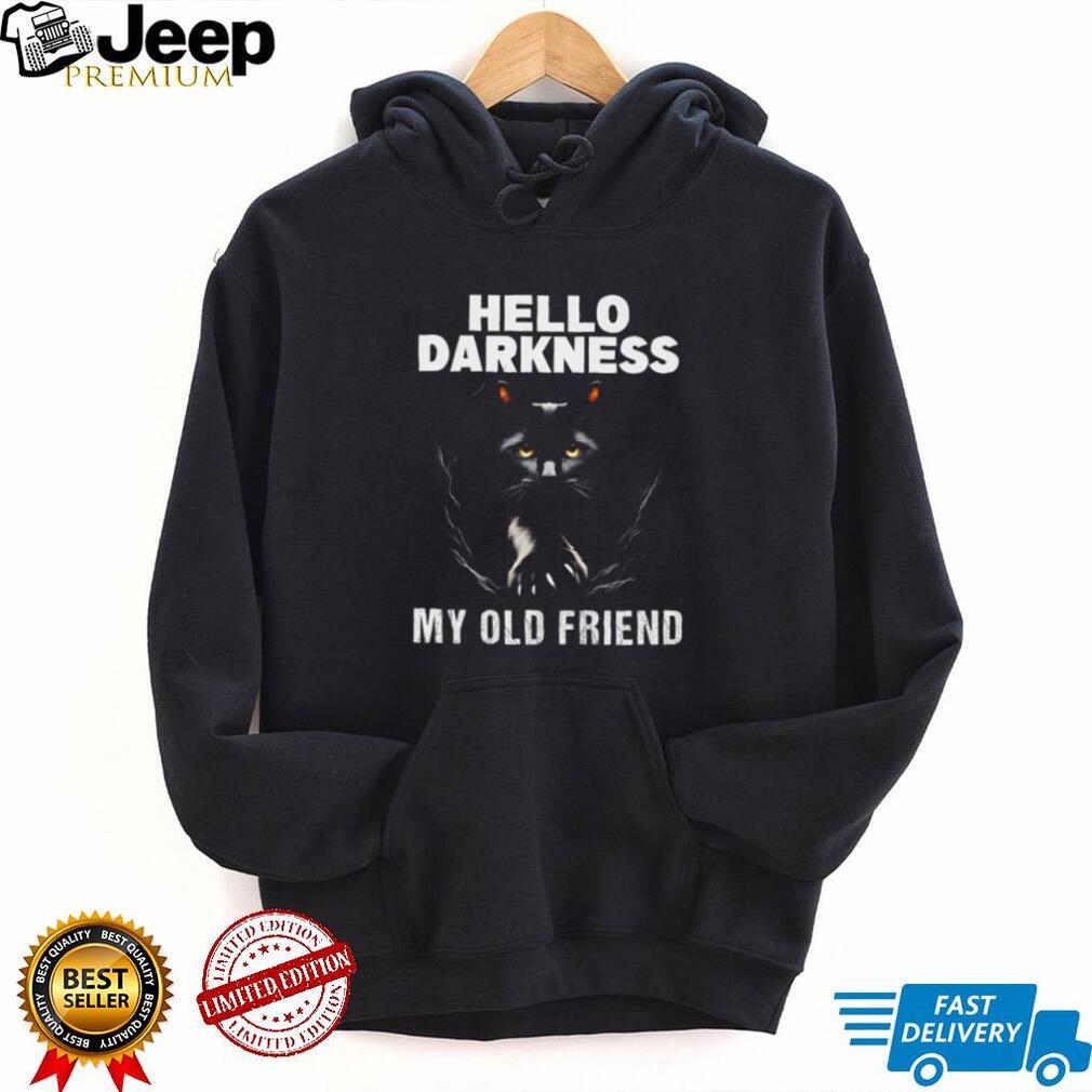 Hello Darkness My Old Friend Black Cat Peeking Graphic T Shirt