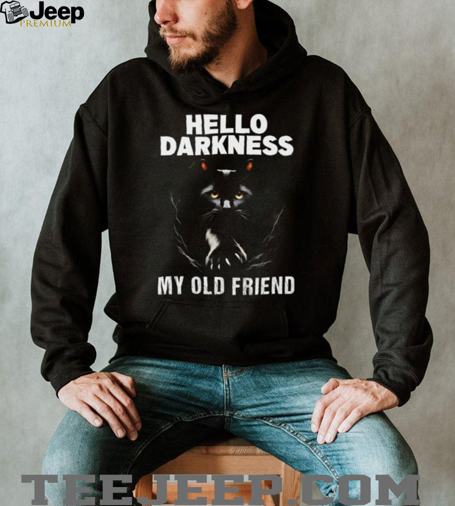 Hello Darkness My Old Friend Black Cat Peeking Graphic T Shirt