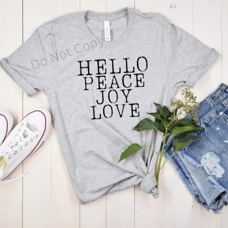 Hello Peace Hello Joy Hello Love DTF Transfer ONLY -This is NOT a T Shirt Hoodie, Sweatshirt | WearSparks.com