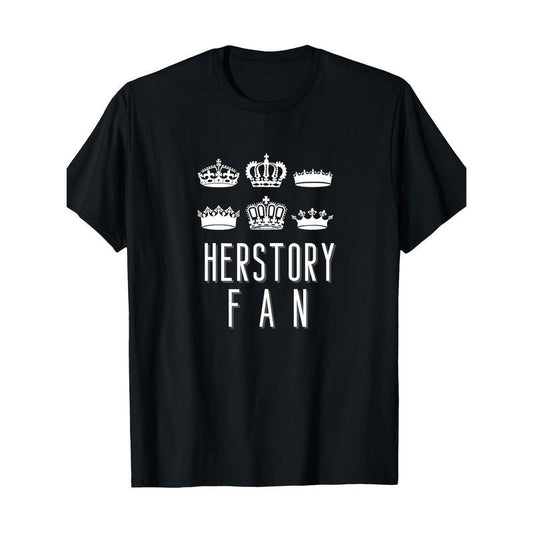 Her Story Fan Club Cotton T-Shirt - 100% Cotton Crew Neck Tee with Geometric Crown Pattern, Short Sleeve, Regular Fit, All-Season Casual Wear for Adults Made in USA