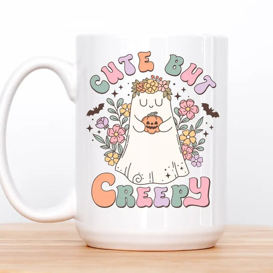 Halloween Spooky Cute Mug, Ghost & Flower Coffee Cup, Baby Boo Mug, Novelty Halloween Gift, 11oz/15oz Ceramic Drinkware for Him/Her