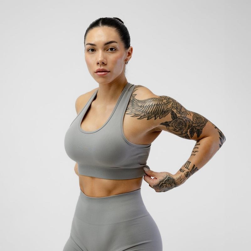 Heritage Bra - Overcast, Seamless Knit Interlock Fabric, Scoop Neckline, Racerback Design, Medium-High Support, Thick...