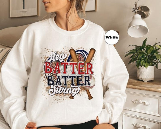 Hey Batter Batter Swing Sweatshirt, Baseball Hoodie, Baseball Match Day Outfit, Trendy Baseball Game Day Clothing, Sports Mom Hoodie Gifts