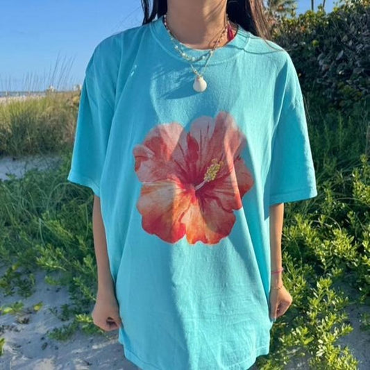 Hibiscus flower Graphic Beach Shirt ~ Unisex Apparel Relaxed Fit Printed In The USA Clothing Womenswear Casual Comfort Cotton Top Athletic Boho Chicstyle{n002}2