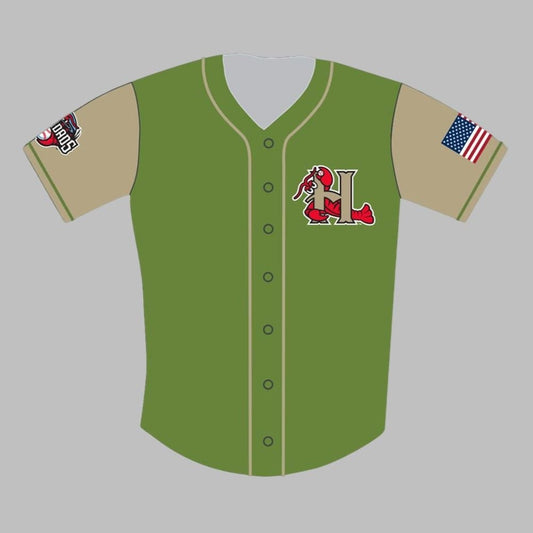 Hickory Crawdads Military Jersey 2025 Giveaway - Grishko.com T-Shirts, Hoodie, Sweatshirt | WearSparks.com (Image 1)