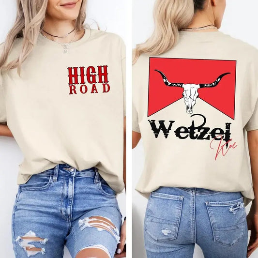 High Road KW Both Sides T-shirt Sweatshirt Hoodie , Concert Outfit, Bull Head Koe WetzeI Shirt, Unisex Short Sleeve Tee Shirt, Casual Clothing