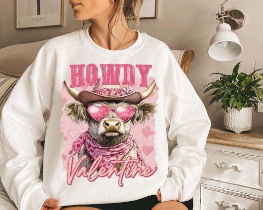 Highland Cow Crewneck | Valentine Coquette Sweatshirt | Retro Heart Love Design