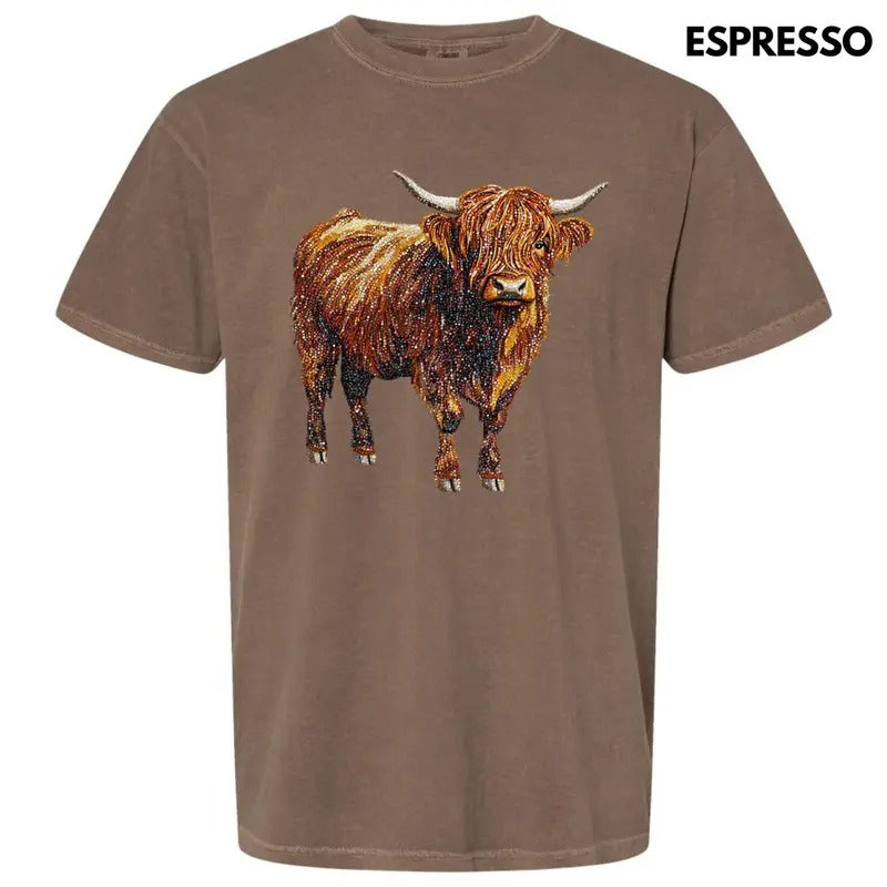Highland Cow Faux Rhinestone Comfort Colors T-Shirt