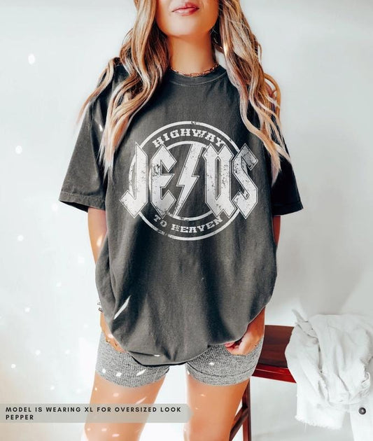Highway to Jesus Unisex Tee, Vintage Bible Verse Band Tee Christian Mens Clothing Faith Based Womens Prayer Oversized T-Shirt