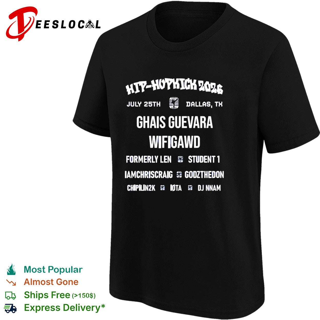 Hip-Hopkick 2026 Dallas Concert Featuring Ghais Guevara and Wifigawd shirt