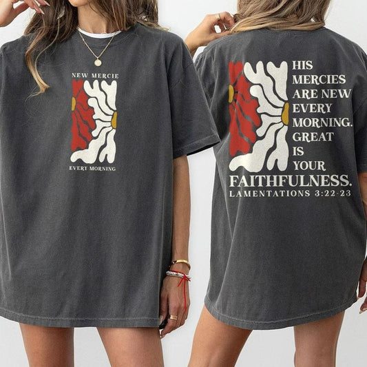 His Mercies Are New Shirt, Religious Boho Floral Tee, Christian Shirt for Women, Boho Christian Shirts, Faith Shirt, Jesus T-Shirt for Her, Wildflower Christian Gift Shirt, Christian Cross Tee, Cross Jesus Lover T-Shirt, Faith T-shirt Women Top Comfort