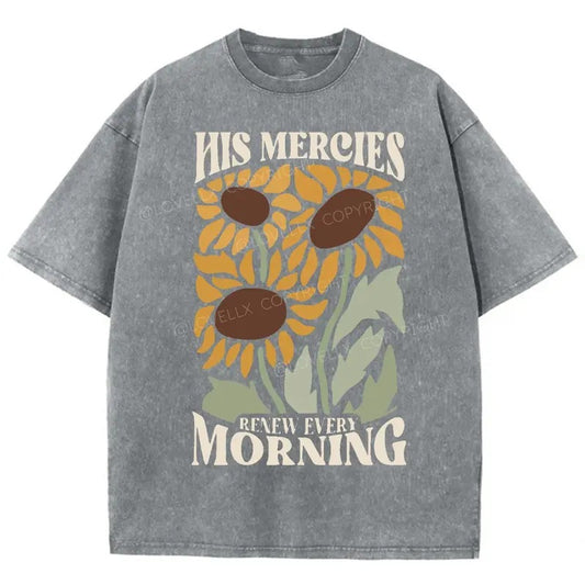 His Mercies Renew Every Morning Unisex Washed T-Shirt, Christian Jesus  t shirts, Vintage 90s Graphic Tee Gift Cotton Top Womenswear, Mineral color