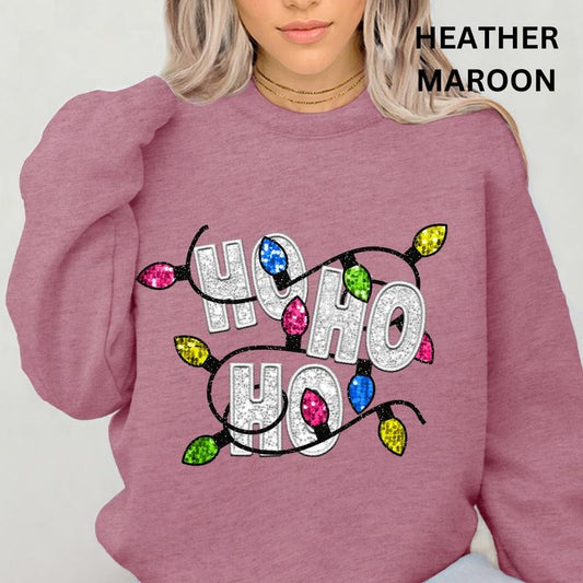 Ho Ho Ho Lights Faux Christmas Tree Sweatshirt Christmas Winter Sweatshirt Casual Cotton Polyester Oversized sweatshirt - Comfort Crewneck Womenswear