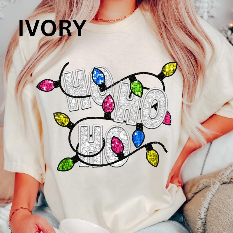 Ho Ho Ho christmas LIGHTS shirt Women's Oversized Christmas Shirt - Festive Printed Design - Cotton, Comfortable Casual Crewneck