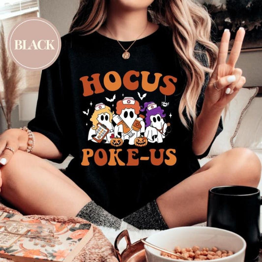 Hocus Poke-us Witch Nurse Halloween Comfort Colors Shirt - Spooky Style for Health Pros