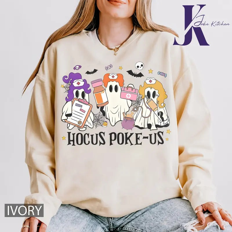 Hocus Poke-us Witch Nurse Halloween Shirt, Ghost Halloween Shirt, Comfort Colors Shirt, Medical Lab Tech Halloween Shirt, ER Crew Shirt, Spooky Health Professional Shirt, Hocus Poke-us