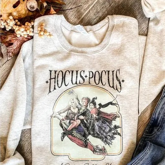 Hocusss Pocusss Vintage Sweatshirt - Shirt - Hoodie, Ghost Halloween Shirt, Ghost Shirt, Full Color, For Men, For Women, Casual, Classic Fashion, Tee Print