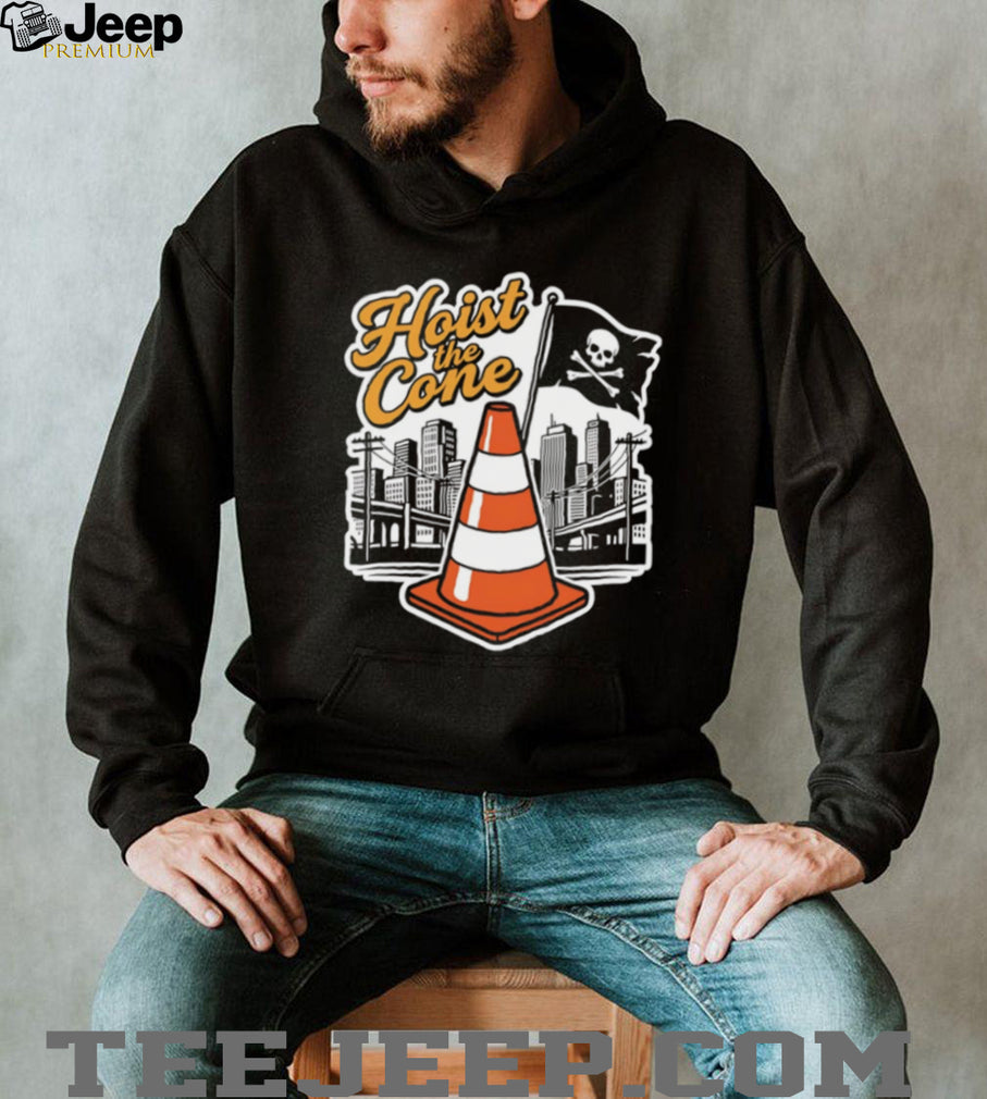 Hoist The Cone Traffic Cone Pirate Skull Cityscape T Shirt