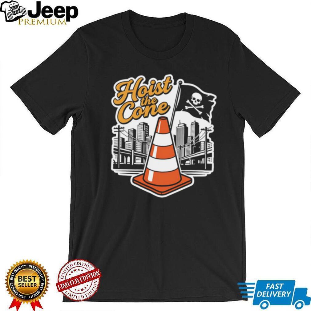 Hoist The Cone Traffic Cone Pirate Skull Cityscape T Shirt