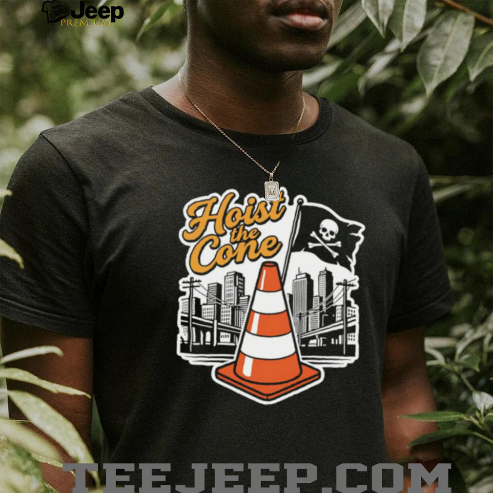 Hoist The Cone Traffic Cone Pirate Skull Cityscape T Shirt