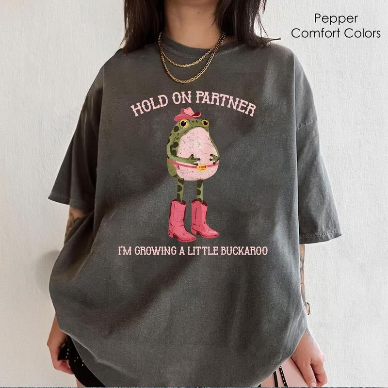 Hold On Partner I'm Growing A Little Buckaroo Shirt, Cowboy Baby, Cowboy Frog Shirt, Cowgirl Pregnancy, Baby Cowboy Tee, Funny Frog Shirt