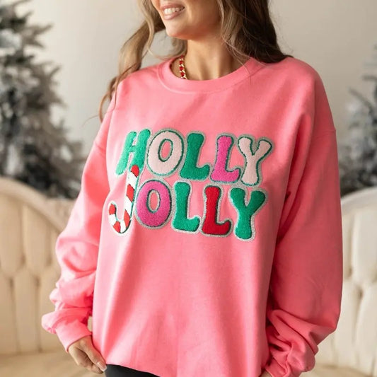 Holly Jolly Chenille Patch Sweatshirt | Holiday Christmas Sweatshirt