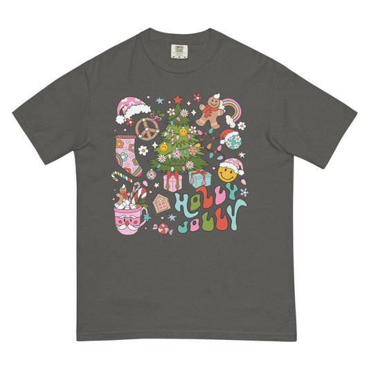 Holly Jolly Doodle Shirt, Christmas Shirt, Comfort Colors Christmas Shirt (COMFORT COLORS T-SHIRT, CASUAL SHIRT UNISEX, CHRISTMAS CLOTHING, GRAPHIC APPAREL, HOLIDAY SHIRT) Cotton Fabric Womenswear Top Printed Oversized Womenstyle{n002}2