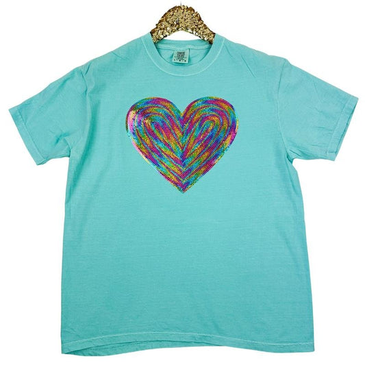 Holographic HEART Sequin Patch Comfort Colors T-Shirt -- Chalky Mint