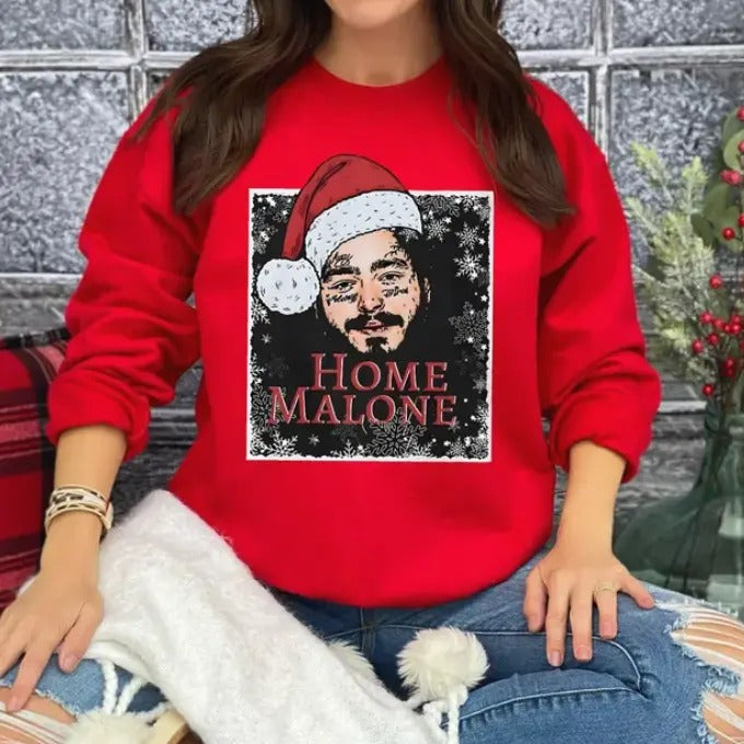 Home Malone Sweatshirt, Ugly Christmas Sweatshirt, Funny Christmas Shirt, Home Alone T Shirt, Ghost Malone Shirt, Cozy Season, Holiday Trend