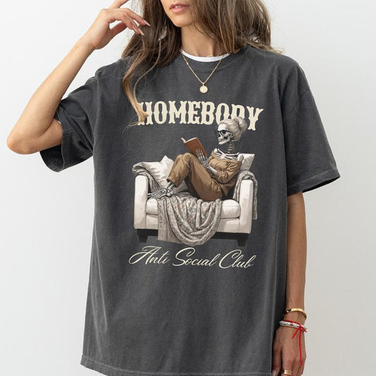 Homebody Social Anxiety Club Comfort Colors Shirt, Introvert T-shirt, Sarcastic Funny Skeleton Graphic Tee, Social Anxiety Clothing, Womenswear