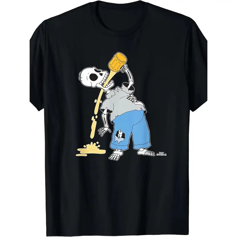 Homer Skull Beer, cotton T-shirt, niche design print, high-quality breathable material, casual and versatile Made in USA