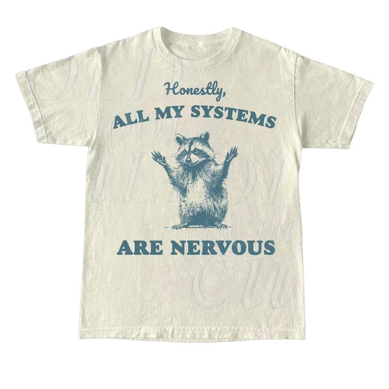 Honestly All My Systems Are Nervous Vintage T Shirt, Retro 90s Raccoon Shirt, Oversized Trash Panda Tee, Funny Unisex Adult T Shirt