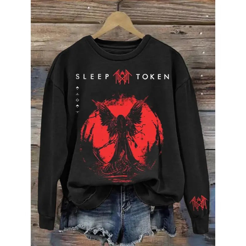 Sleep Token - Reaper Angel Red Retro - Take Me Back To Eden Print Casual Print Vintage Sweatshirt/Hoodie, Gift For Fan Sleeves With Designs