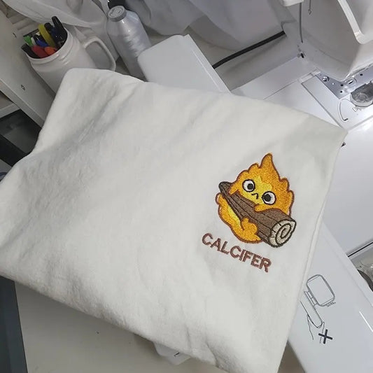 Calcifer Embroidered Tshirt/Sweatshirt/Hoodie, Howl's Moving Castle Shirt, Studio Ghiblie Shirt, Anime Gift Casual Classic