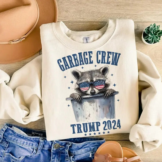 Garbage Crew Trump 2024 Tshirt/Sweatshirt/Hoodie, Retro Santa Crewneck, Gift For MyFriends, Cotton, Menswear Top