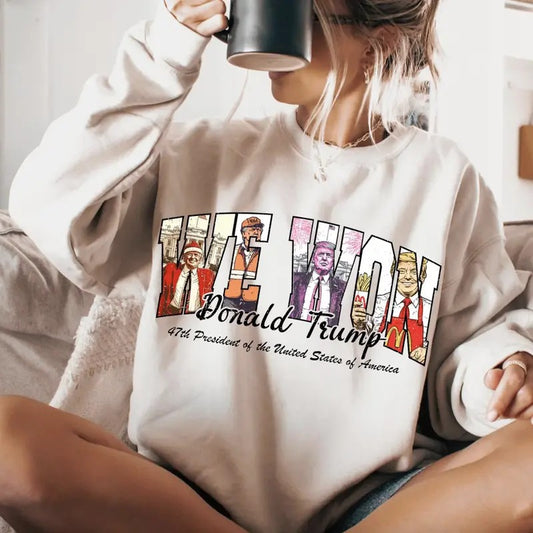 We Won Trump 47th Tshirt/Sweatshirt/Hoodie, Retro Santa Crewneck, Gift For MyFriends, Cotton, Menswear Top | WearSparks.com
