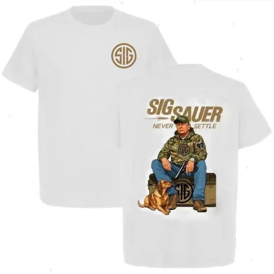 Sig Sauer Trump Hunting 2 Sided T-Shirt/Hoodie, Unisex Short Sleeve Casual 100% Cotton, Top Menswear, Tactical Gear, Gun Lover