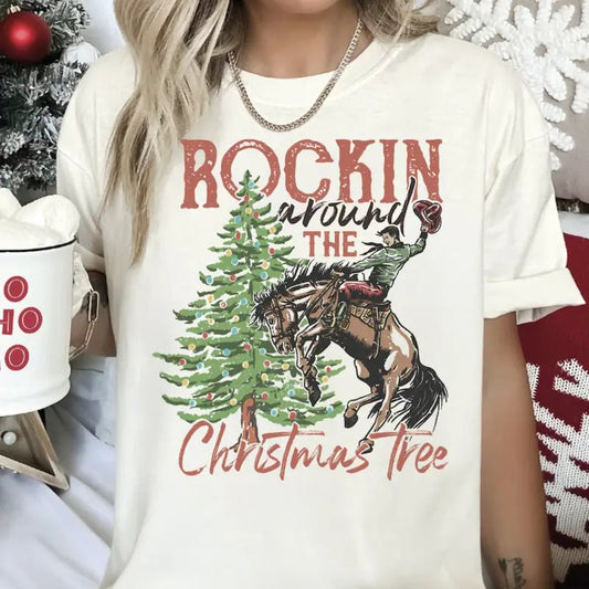 Rockin Around The Christmas Tree Sweatshirt/Shirt/Hoodie, Vintage Retro Crewneck, Country Xmas Tee, Cotton