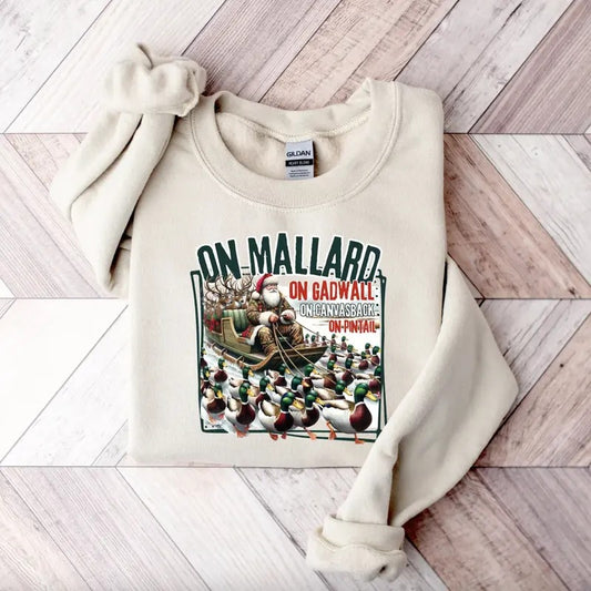 On Mallard On Gadwall Christmas Shirt/Sweatshirt/Hoodie, Vintage Retro Crewneck, Gift For Girlfriend, Cotton, Print Tee